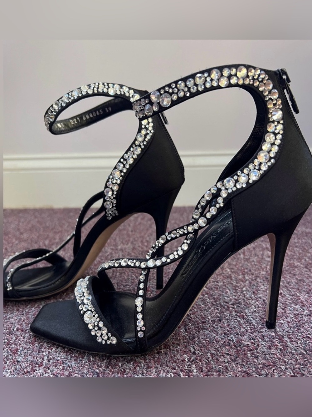 Alexander McQueen Black Crystal-Trim Stiletto Sandals